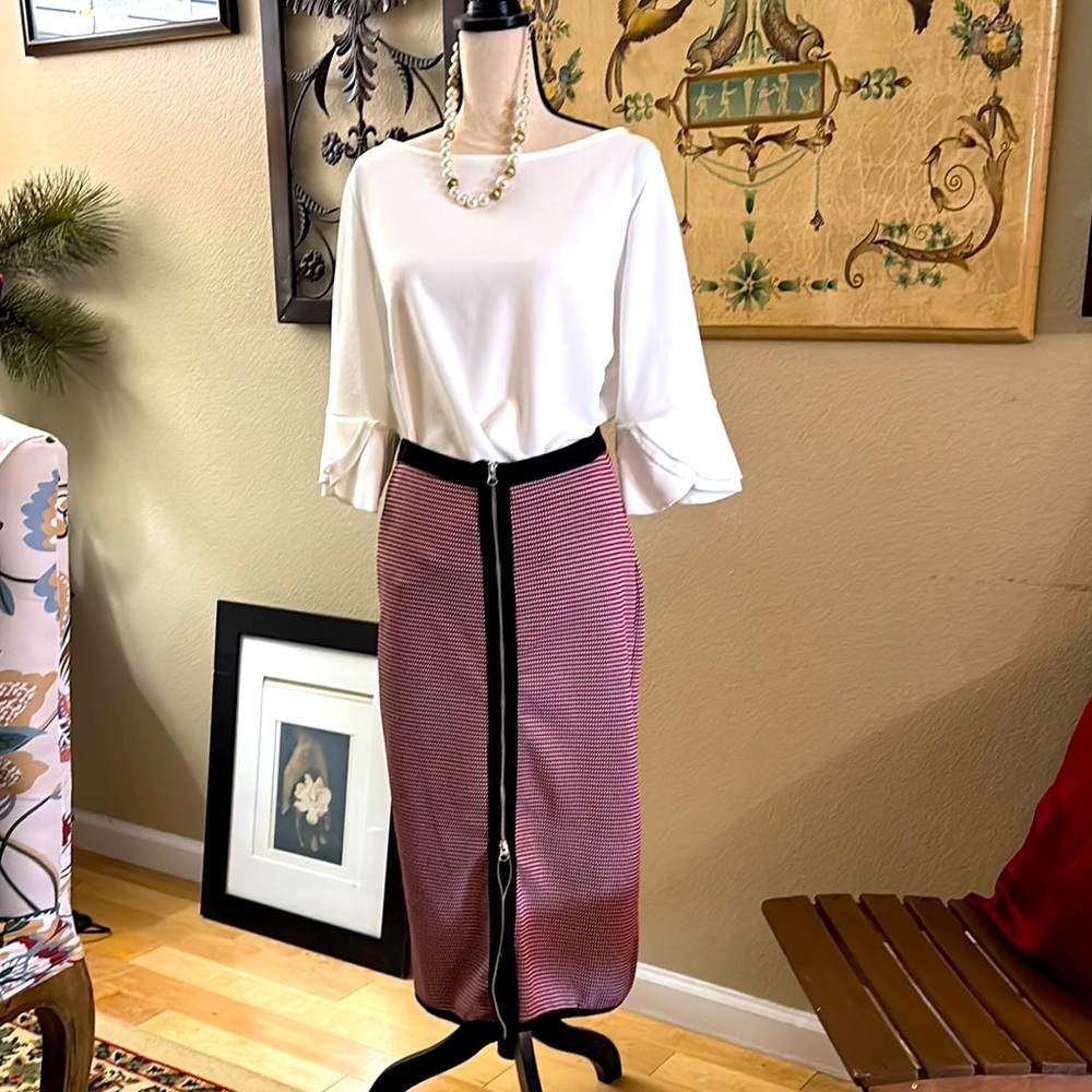 Zara Red and Black Pencil Skirt